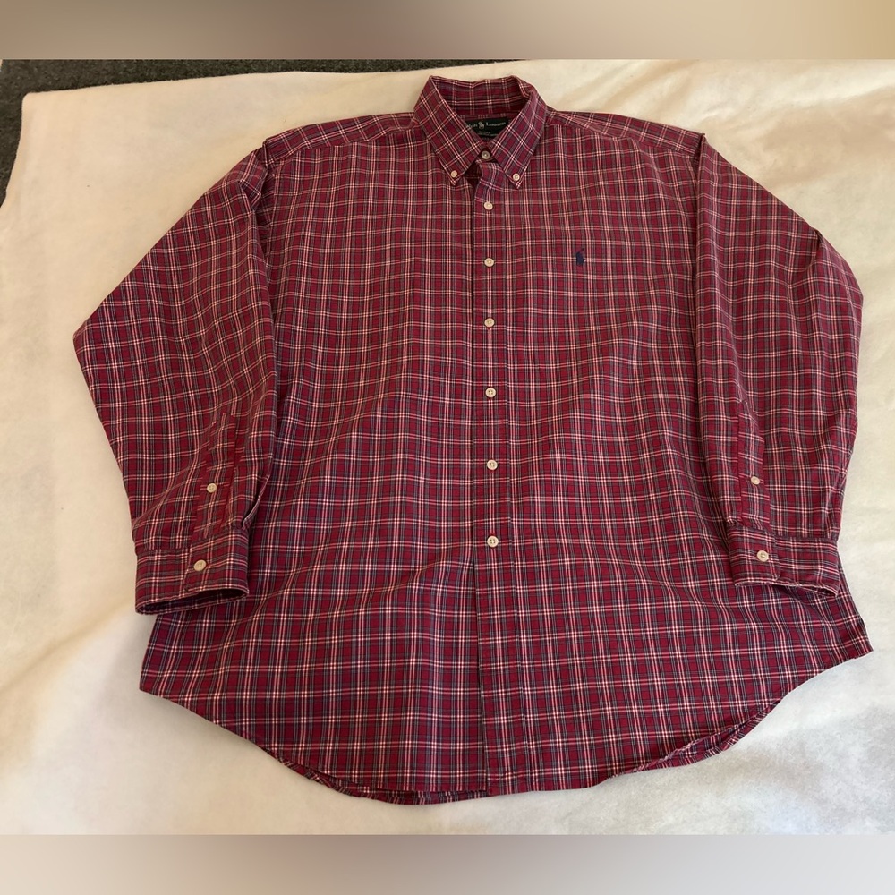 Polo Ralph Lauren Shirt Men’s XL Red BLAKE 2-ply Cotton Button Front Long Sleeve